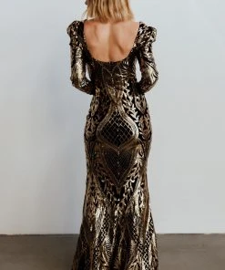RR Budapest Sequin Gown | Black + Gold