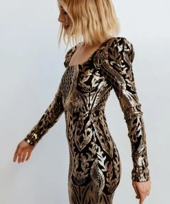 RR Budapest Sequin Gown | Black + Gold