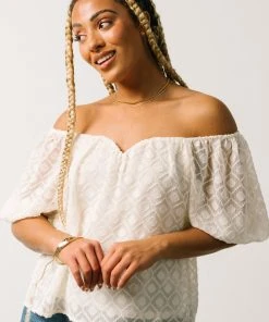 FT Boho Caitlyn Puff Sleeve Sweetheart Top | Ivory