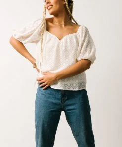 FT Boho Caitlyn Puff Sleeve Sweetheart Top | Ivory