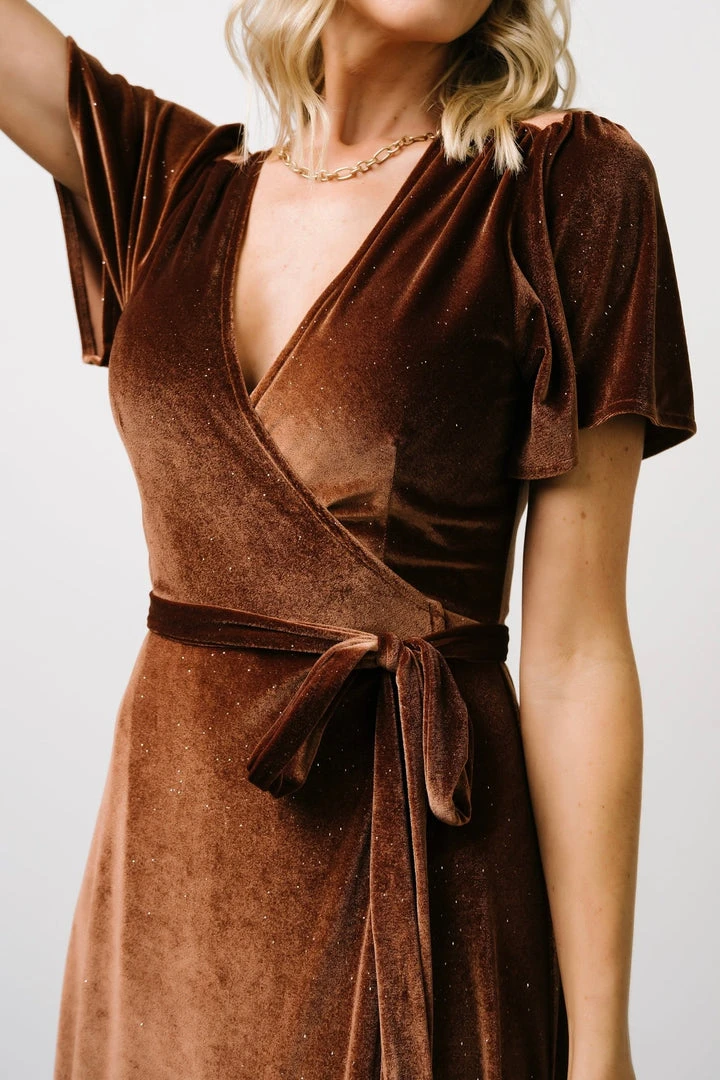 BB Custom Dresses Calvin Sparkle Velvet Wrap Dress | Bronze 2 BB Custom Dresses Calvin Sparkle Velvet Wrap Dress | Bronze