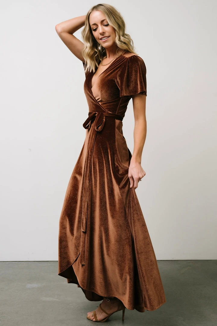 BB Custom Dresses Calvin Sparkle Velvet Wrap Dress | Bronze 3 BB Custom Dresses Calvin Sparkle Velvet Wrap Dress | Bronze