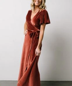 BB Custom Dresses Calvin Sparkle Velvet Wrap Dress | Dusty Clay