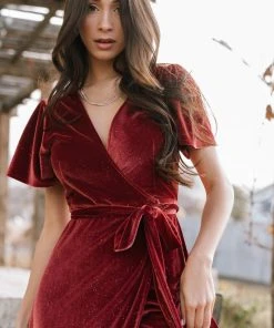 BB Custom Dresses Calvin Sparkle Velvet Wrap Dress | Dusty Clay