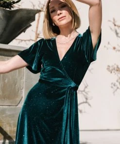 BB Custom Dresses Calvin Sparkle Velvet Wrap Dress | Jade