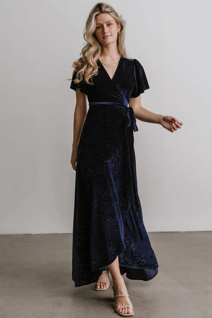 BB Custom Calvin Sparkle Velvet Wrap Dress | Navy 3 BB Custom Calvin Sparkle Velvet Wrap Dress | Navy