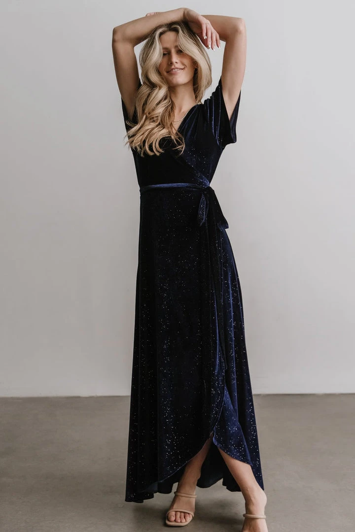 BB Custom Calvin Sparkle Velvet Wrap Dress | Navy 7 BB Custom Calvin Sparkle Velvet Wrap Dress | Navy