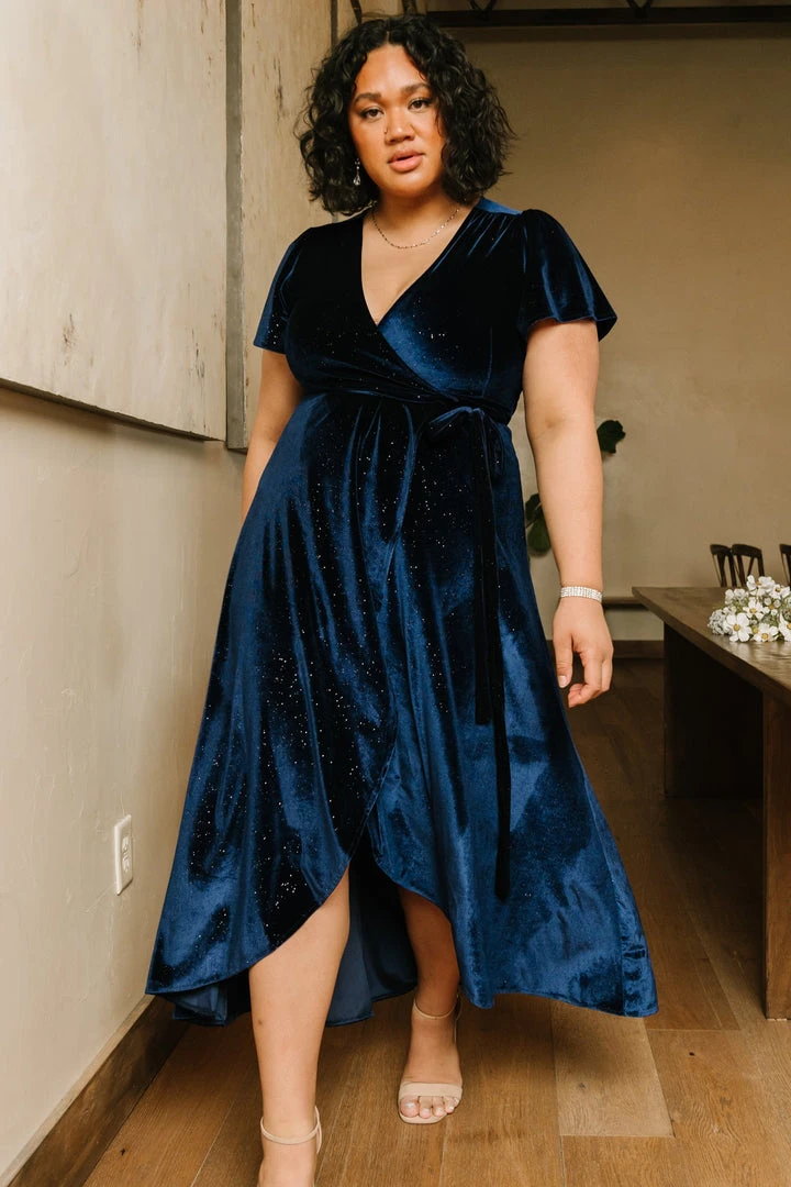 BB Custom Calvin Sparkle Velvet Wrap Dress | Navy 1 BB Custom Calvin Sparkle Velvet Wrap Dress | Navy