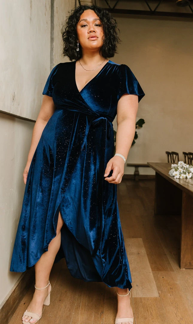 BB Custom Calvin Sparkle Velvet Wrap Dress | Navy 9 BB Custom Calvin Sparkle Velvet Wrap Dress | Navy