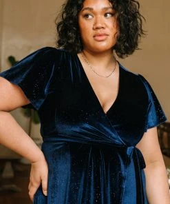 BB Custom Calvin Sparkle Velvet Wrap Dress | Navy 16 BB Custom Calvin Sparkle Velvet Wrap Dress | Navy