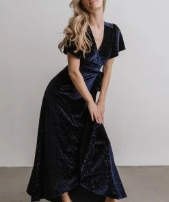 BB Custom Calvin Sparkle Velvet Wrap Dress | Navy 12 BB Custom Calvin Sparkle Velvet Wrap Dress | Navy