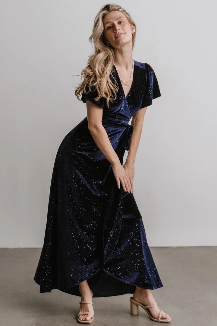 BB Custom Calvin Sparkle Velvet Wrap Dress | Navy 4 BB Custom Calvin Sparkle Velvet Wrap Dress | Navy