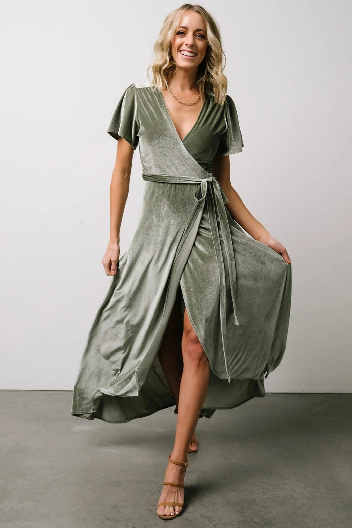 BB Custom Dresses Calvin Sparkle Velvet Wrap Dress | Sage 9 BB Custom Dresses Calvin Sparkle Velvet Wrap Dress | Sage
