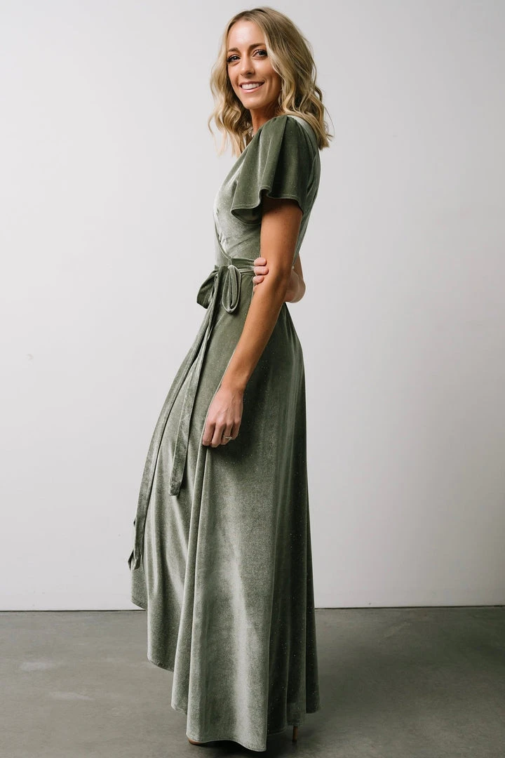 BB Custom Dresses Calvin Sparkle Velvet Wrap Dress | Sage 8 BB Custom Dresses Calvin Sparkle Velvet Wrap Dress | Sage