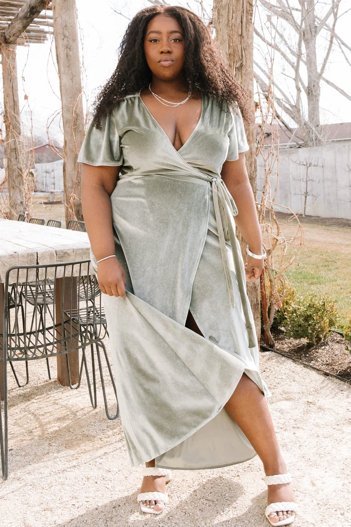 BB Custom Dresses Calvin Sparkle Velvet Wrap Dress | Sage 11 BB Custom Dresses Calvin Sparkle Velvet Wrap Dress | Sage