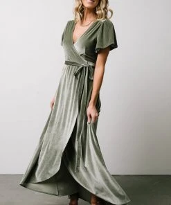 BB Custom Dresses Calvin Sparkle Velvet Wrap Dress | Sage 17 BB Custom Dresses Calvin Sparkle Velvet Wrap Dress | Sage