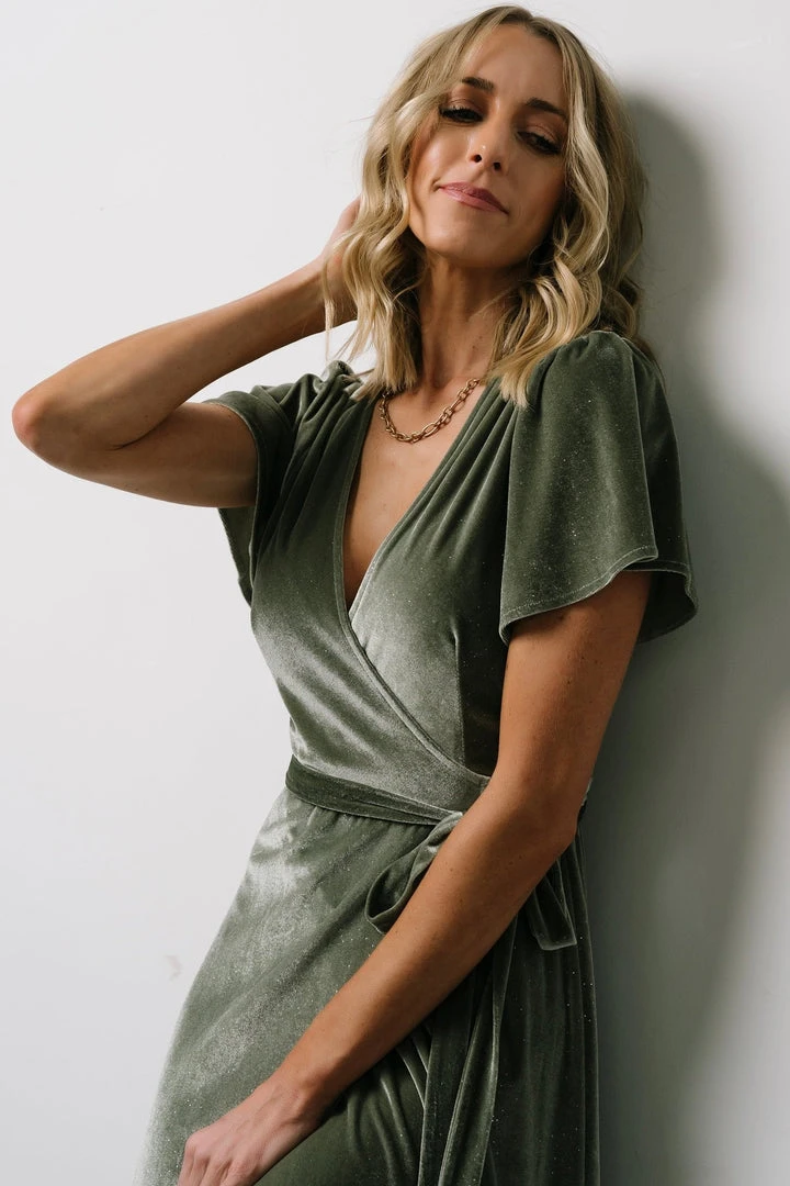 BB Custom Dresses Calvin Sparkle Velvet Wrap Dress | Sage 10 BB Custom Dresses Calvin Sparkle Velvet Wrap Dress | Sage