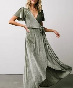 BB Custom Dresses Calvin Sparkle Velvet Wrap Dress | Sage
