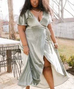 BB Custom Dresses Calvin Sparkle Velvet Wrap Dress | Sage
