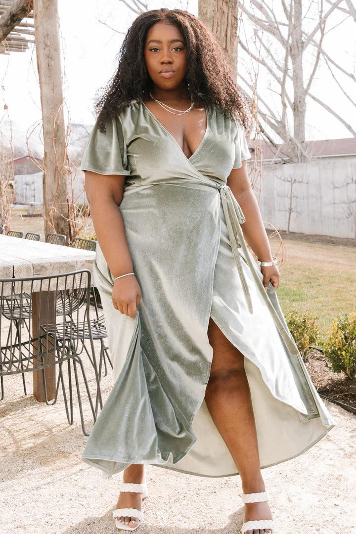 BB Custom Dresses Calvin Sparkle Velvet Wrap Dress | Sage 2 BB Custom Dresses Calvin Sparkle Velvet Wrap Dress | Sage