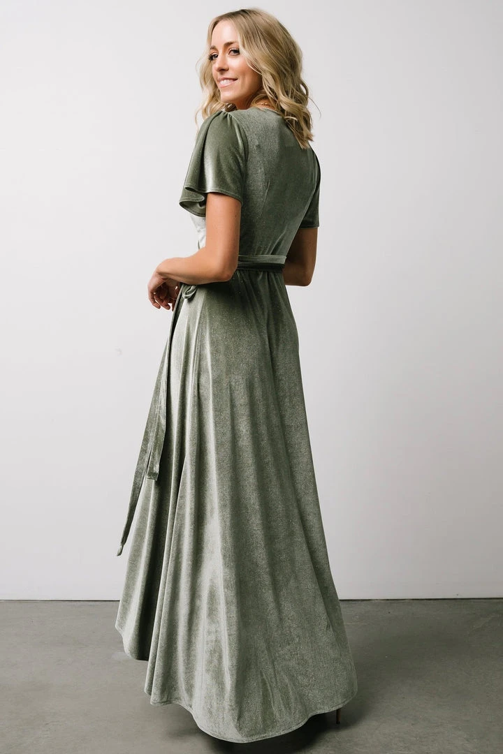 BB Custom Dresses Calvin Sparkle Velvet Wrap Dress | Sage 6 BB Custom Dresses Calvin Sparkle Velvet Wrap Dress | Sage