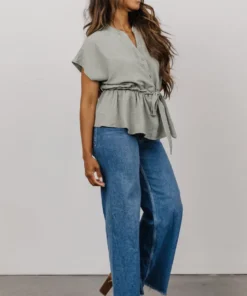 Tops Camila Peplum Top | Dusty Sage