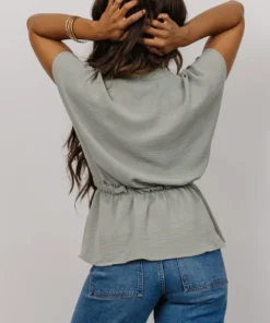Tops Camila Peplum Top | Dusty Sage