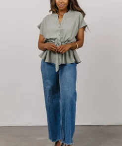 Tops Camila Peplum Top | Dusty Sage