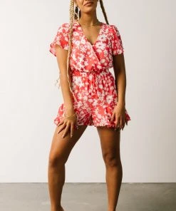 SL Vacation Candy Romper | Coral + White Floral