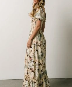 BB Custom Capri Smocked Maxi Dress | Cream Palm Print Dresses 9 BB Custom Capri Smocked Maxi Dress | Cream Palm Print Dresses