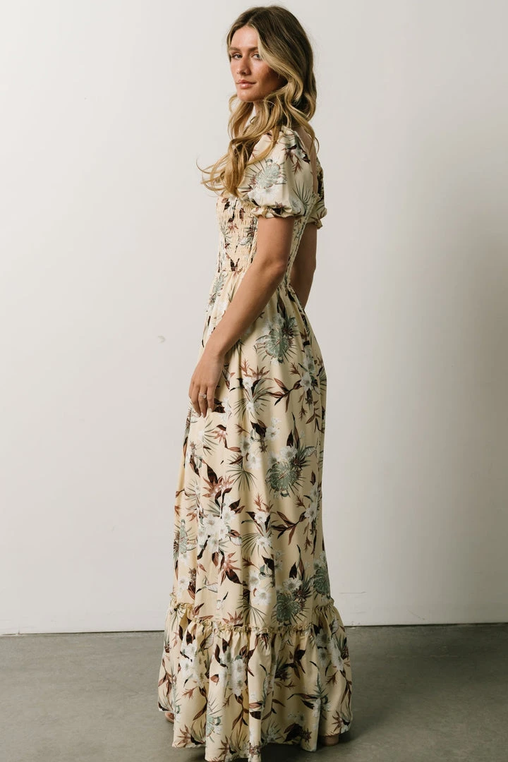 BB Custom Capri Smocked Maxi Dress | Cream Palm Print Dresses 4 BB Custom Capri Smocked Maxi Dress | Cream Palm Print Dresses