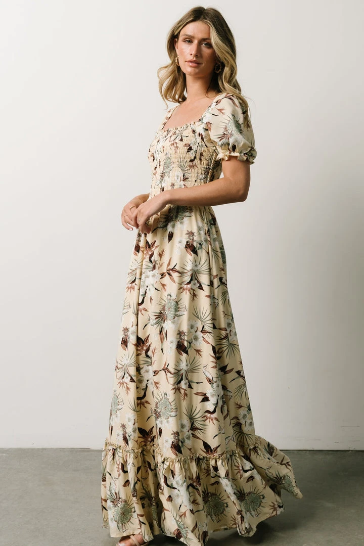 BB Custom Capri Smocked Maxi Dress | Cream Palm Print Dresses 2 BB Custom Capri Smocked Maxi Dress | Cream Palm Print Dresses