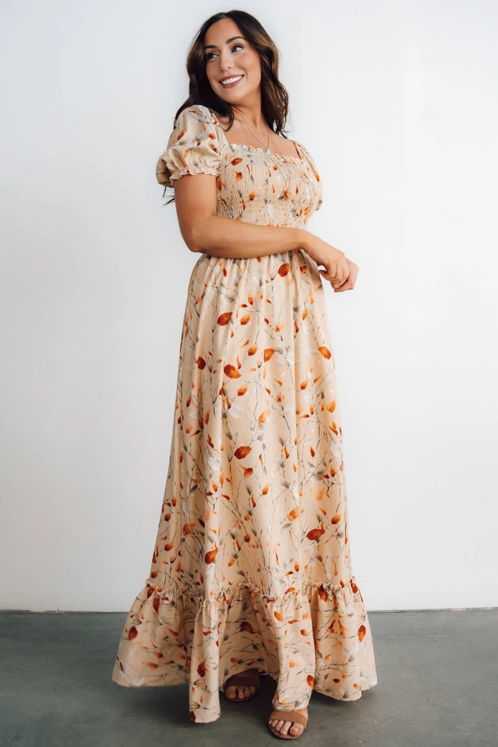 BB Custom Dresses Capri Smocked Maxi Dress | Golden Print 1 BB Custom Dresses Capri Smocked Maxi Dress | Golden Print