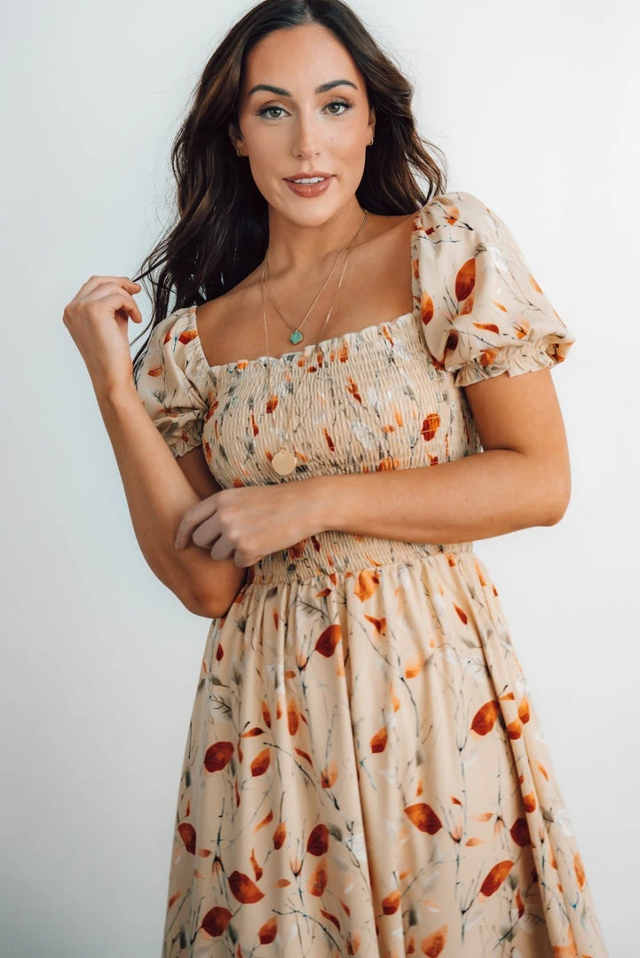 BB Custom Dresses Capri Smocked Maxi Dress | Golden Print 2 BB Custom Dresses Capri Smocked Maxi Dress | Golden Print