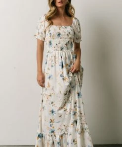 BB Custom Capri Smocked Maxi Dress | White Multi Print
