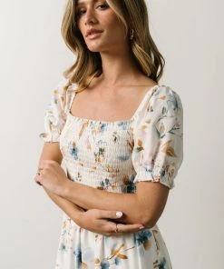 BB Custom Capri Smocked Maxi Dress | White Multi Print
