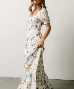 BB Custom Capri Smocked Maxi Dress | White Multi Print