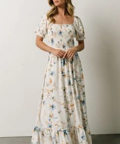 BB Custom Capri Smocked Maxi Dress | White Multi Print