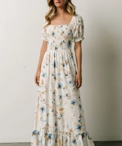 BB Custom Capri Smocked Maxi Dress | White Multi Print