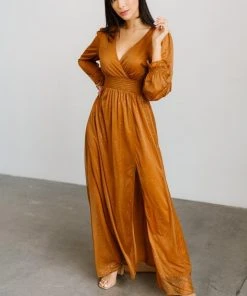 BB Custom Carmen Shimmer Maxi Dress | Copper Dresses