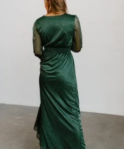 BB Custom Dresses Carmen Shimmer Maxi Dress | Green