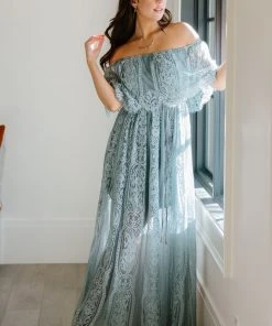 BB Custom Caroline Lace Maxi Dress | Dusty Blue Dresses