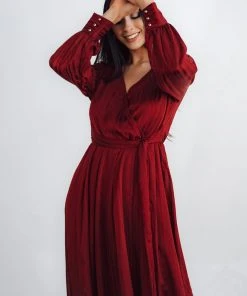 RR Dresses Celeste Shimmer Maxi Dress | Burgundy