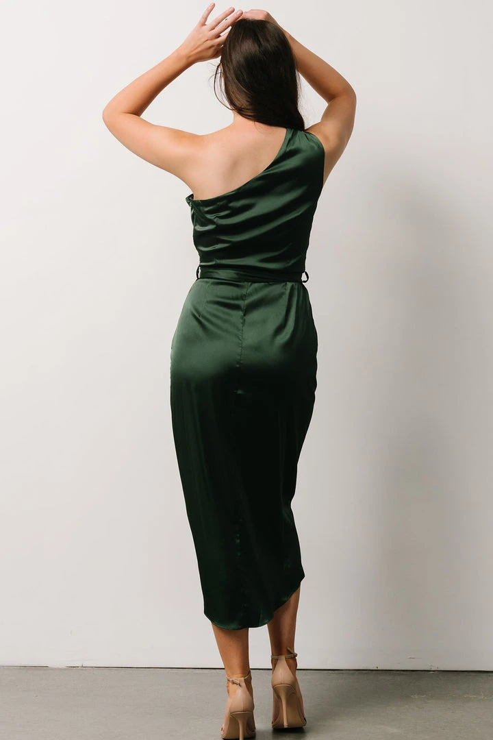 BB Custom Dresses Celia One Shoulder Midi Dress | Dark Green 5 BB Custom Dresses Celia One Shoulder Midi Dress | Dark Green