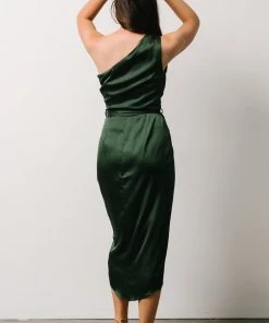 BB Custom Dresses Celia One Shoulder Midi Dress | Dark Green 7 BB Custom Dresses Celia One Shoulder Midi Dress | Dark Green