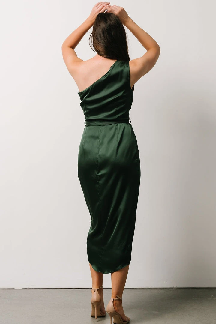 BB Custom Dresses Celia One Shoulder Midi Dress | Dark Green 3 BB Custom Dresses Celia One Shoulder Midi Dress | Dark Green