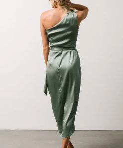 BB Custom Celia One Shoulder Midi Dress | Eucalyptus