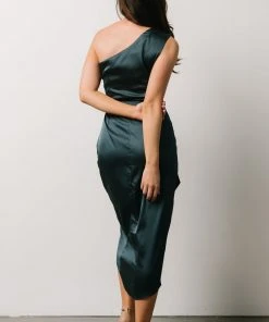 BB Custom Celia One Shoulder Midi Dress | Midnight Dresses