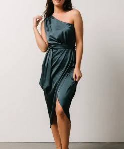 BB Custom Celia One Shoulder Midi Dress | Midnight Dresses