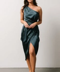BB Custom Celia One Shoulder Midi Dress | Midnight Dresses